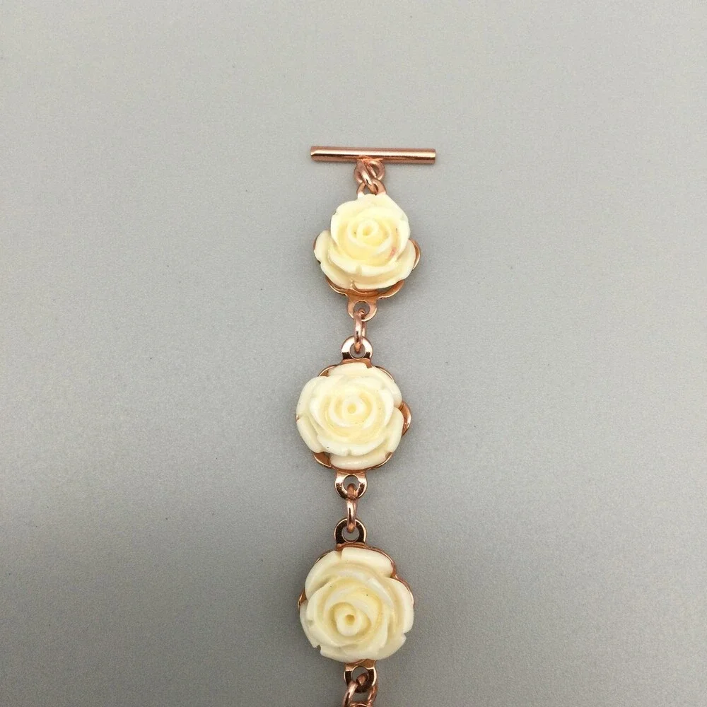 Strada Women Watch 29mm Rose Gold Dial Cream Rose Flower Bracelet New Battery 8